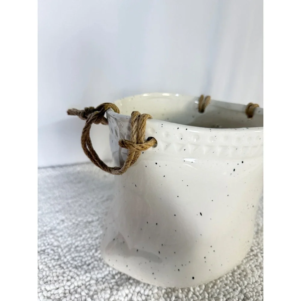 Creative Co Op Speckled Ceramic Planter‎ Pot Rustic Rope Detail Decorative
